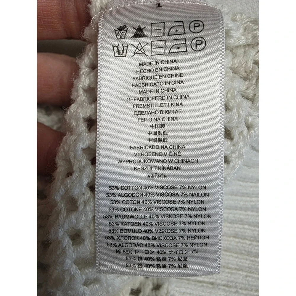 Michael Kors White Open Knit Button Back Sweater Womens Large Raglan Mesh luxury